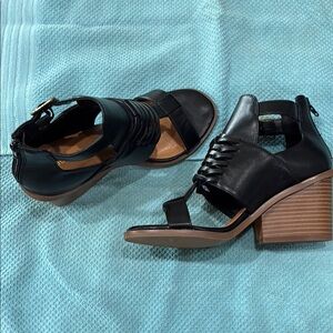 Black Leather Heeled Sandals